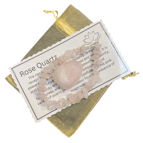 Rose Quartz Chip Bracelet and Crystal