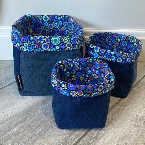 Denim Storage Boxes Set of 3 Blue Rowan Fabric