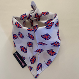 Dog Bandana with union jack print on a white background.