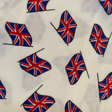 Pattern of British flags on a textured white background