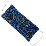 Blue floral patterned face mask on a white background