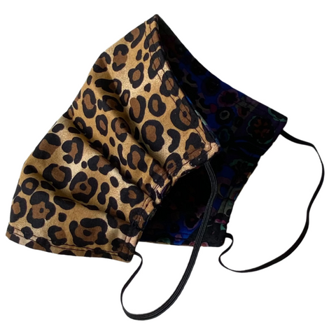 Leopard print face mask on a white background