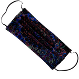 Fabric face mask with a colorful pattern on a white background