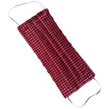 Red checkered fabric face mask on a white background