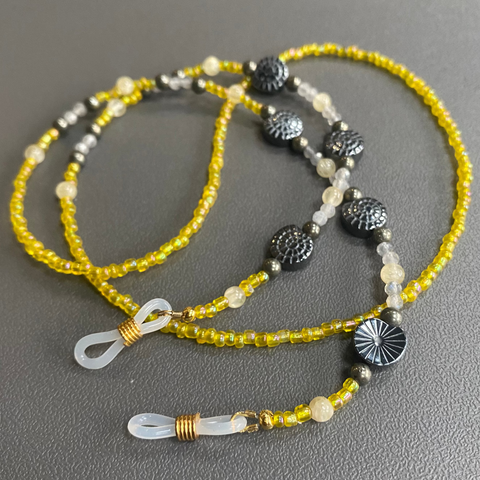 Glasses Chain Hematite and Yellow Beads
