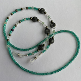 Glasses Chain Hematite and Green Beads