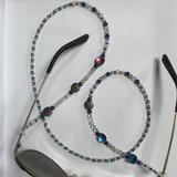 Glasses Chain Hematite Green Pink Beads