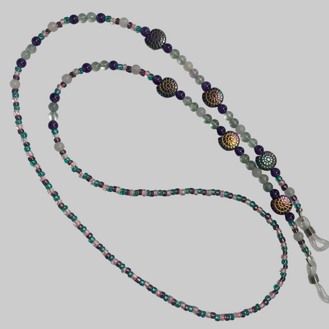 Glasses Chain Hematite Green Pink Beads