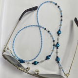 Glasses Chain Hematite and Blue Beads