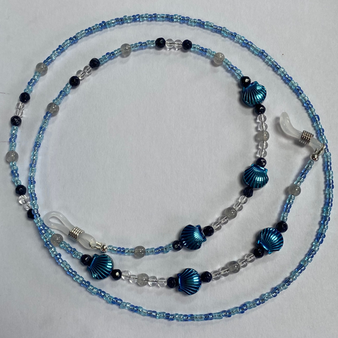 Glasses Chain Hematite and Blue Beads