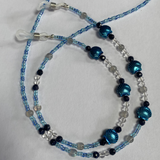 Glasses Chain Hematite and Blue Beads