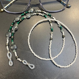 Glasses Chain Hematite and White Beads