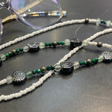 Glasses Chain Hematite and White Beads