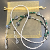 Glasses Chain Hematite and White Beads