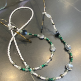 Glasses Chain Hematite and White Beads