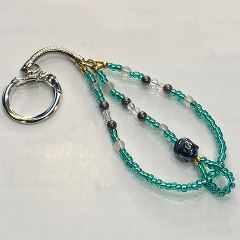 Crystal Buddha Keyring Hematite & Green