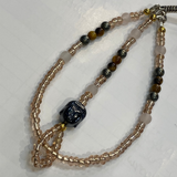 Crystal Buddha Keyring Hematite & Champagne