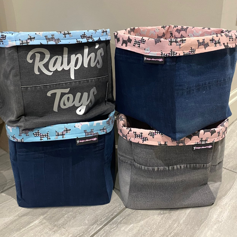 Denim Dog Toy Storage Box Personalised