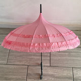 Ladies Umbrella Pagoda Frilled Pink