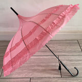 Ladies Umbrella Pagoda Frilled Pink