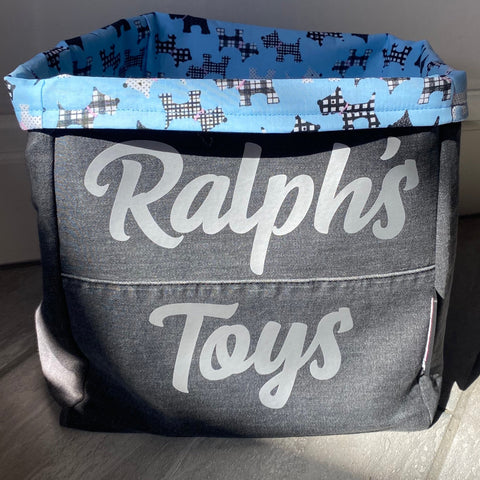 Denim Dog Toy Storage Box Personalised