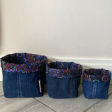 Denim Storage Boxes Set of 3 Dark Rowan Fabric