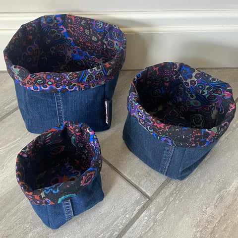 Denim Storage Boxes Set of 3 Dark Rowan Fabric