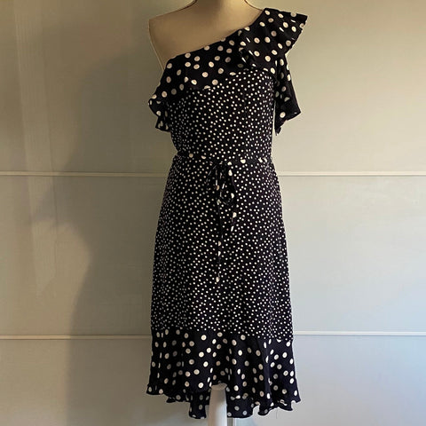 Ladies Vintage Dress Navy White Polka Dot