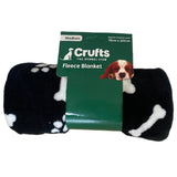 Black and white fleece blanket with a dog design on a white background, featuring a Craft's branded tag.