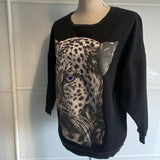 Ladies Vintage Black Sweater Snow Leopard