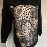 Ladies Vintage Black Sweater Snow Leopard