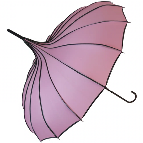 Walking Umbrella Pagoda Ribbed Pink