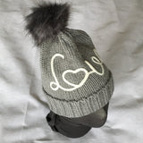 Ladies Winter Hat Love Heart Grey