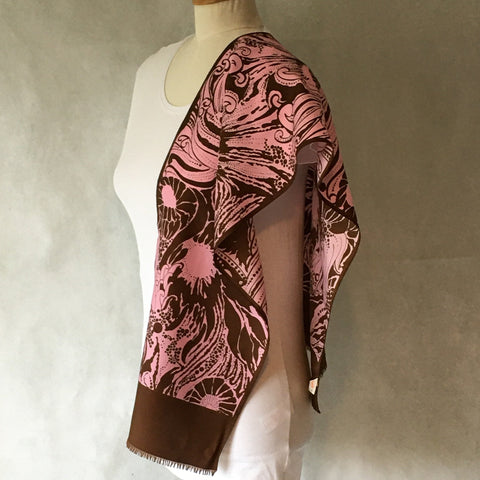 Ladies Retro Scarf Pink and Brown Design Print