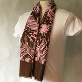 Ladies Retro Scarf Pink and Brown Design Print