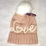 Ladies Winter Hat Love Heart Pink