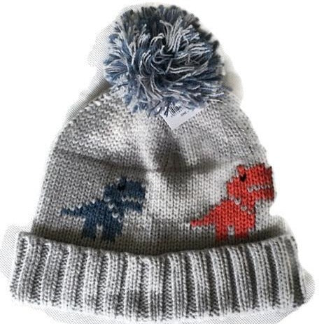 Boys Winter Hat Dinosaur Grey
